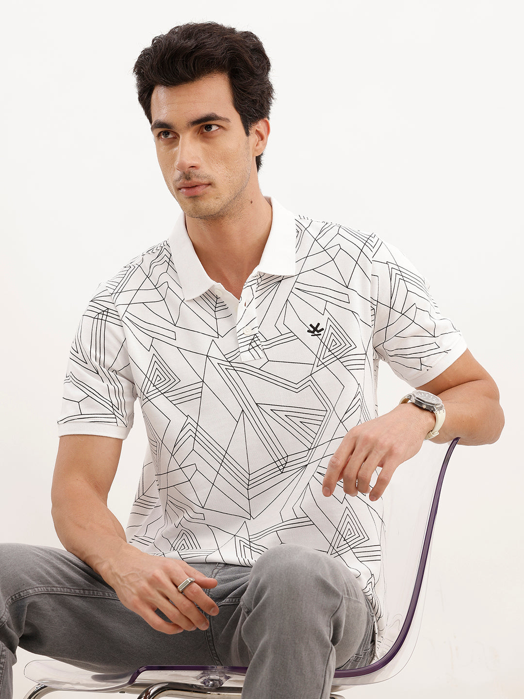 Slim Fit AOP Polo T-Shirt | White