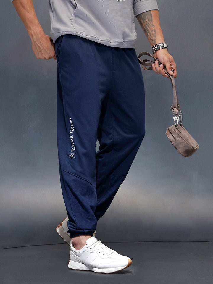 Men's casual straight fit printed knitted jogger | Navy Blue