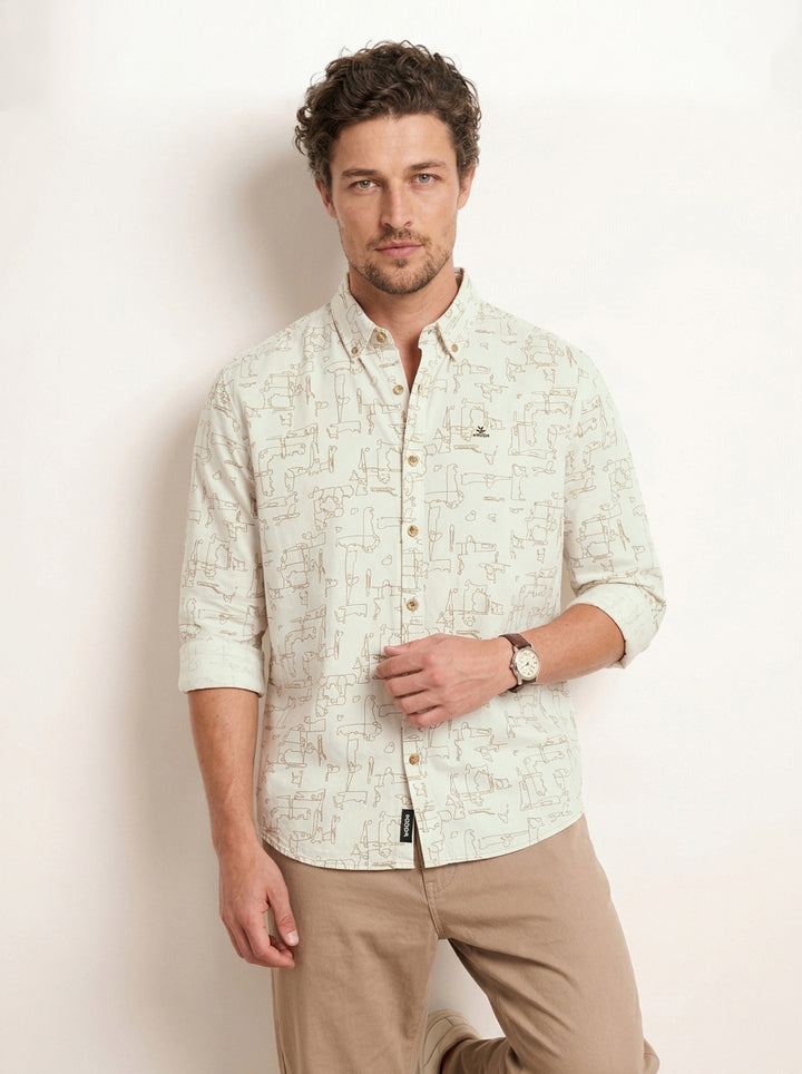 Slim Fit AOP Full Sleeve Shirt | Off White