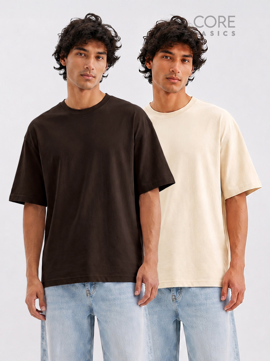 Core Basics Oversized Fit T-Shirt 2-Pack | Essential  | Brown/ Beige