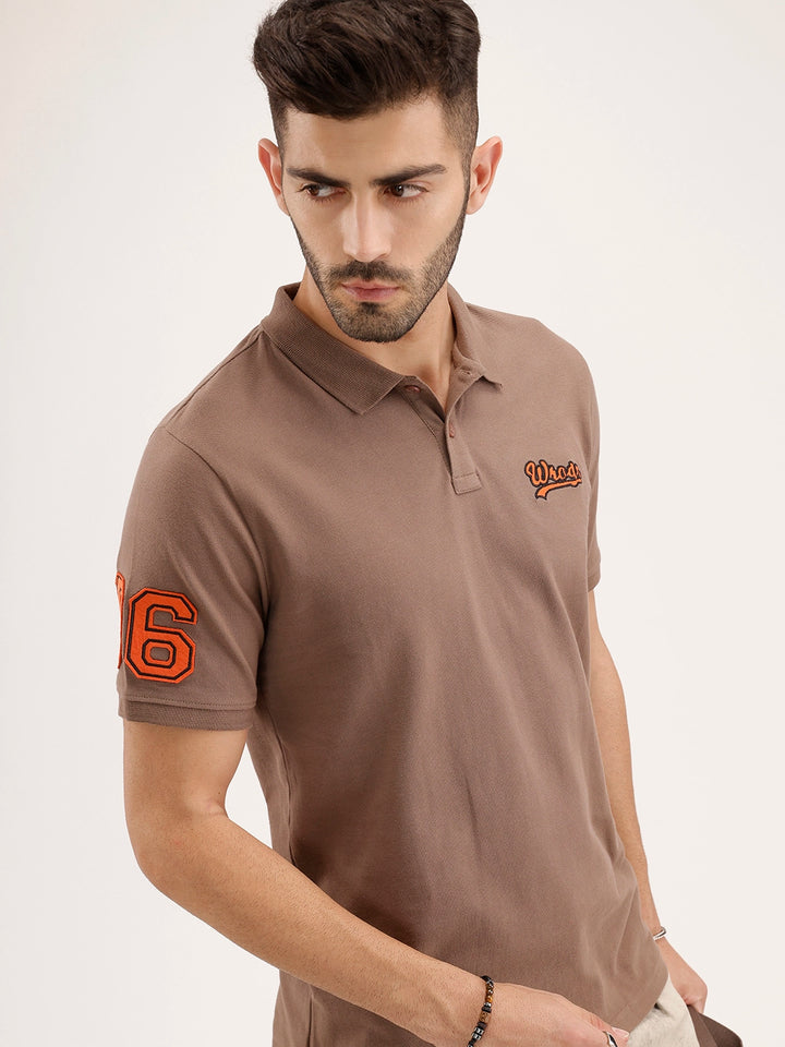 Regular Fit Embroidered Patch Polo T-Shirt | Brown