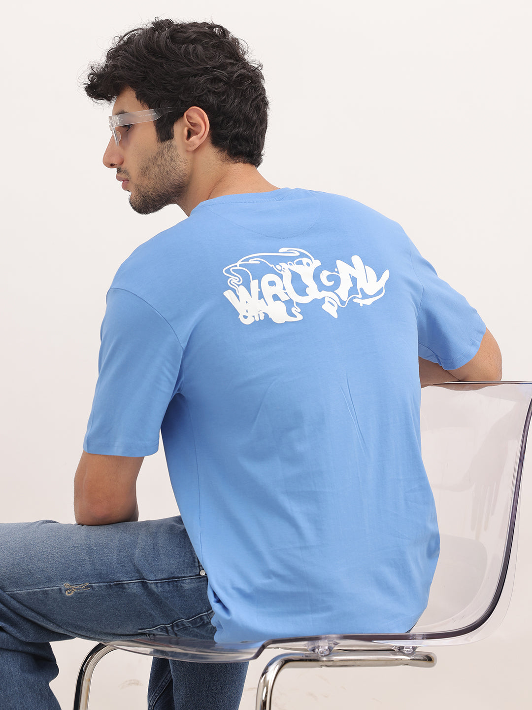 Classic Oversized Placement Printed T-Shirt | Blue