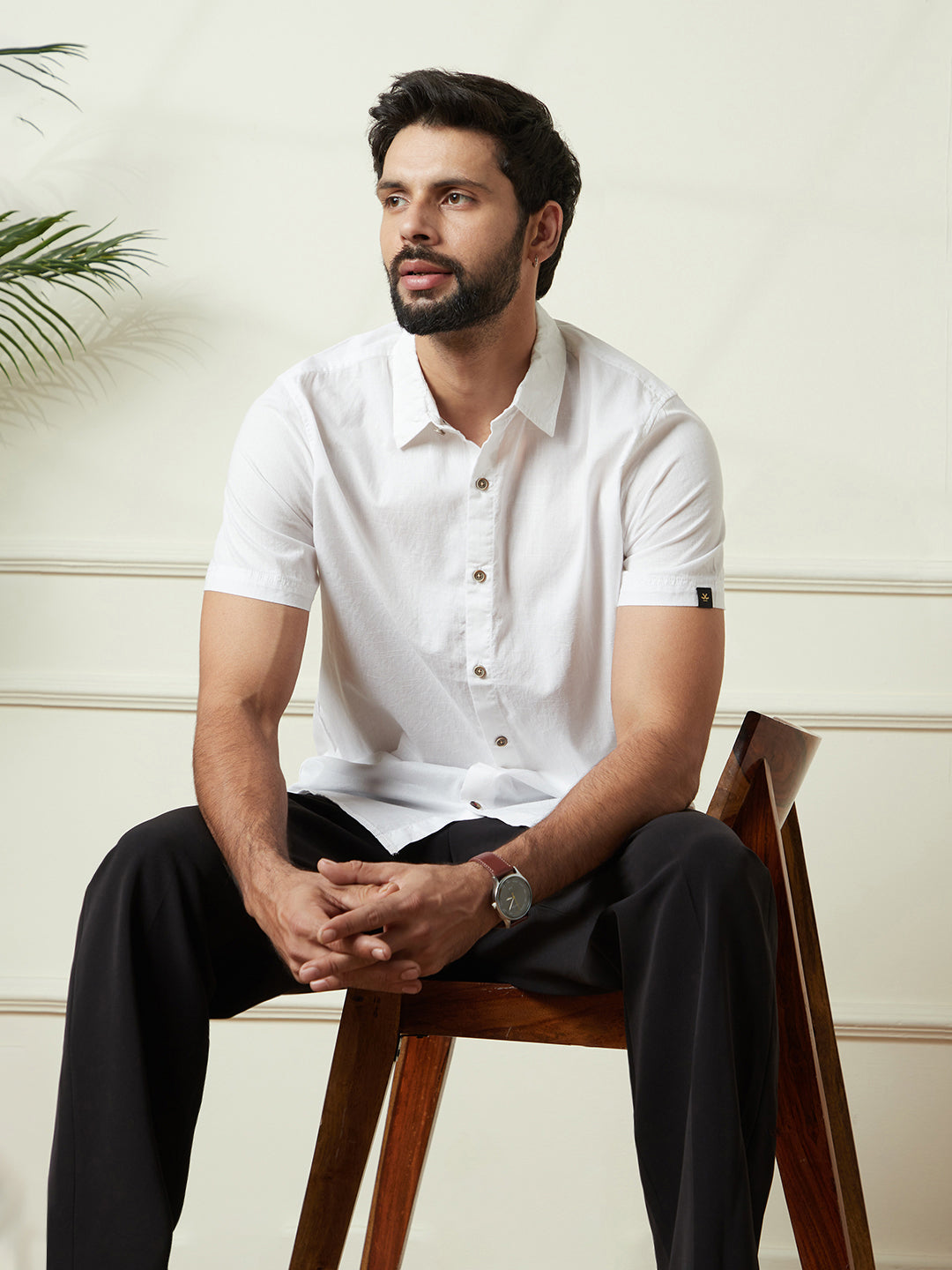 Solid White Cotton Slim Fit Shirt