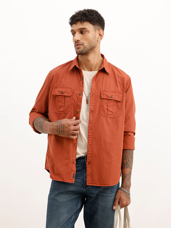Comfort Fit Double Pocket Shirt | Rust