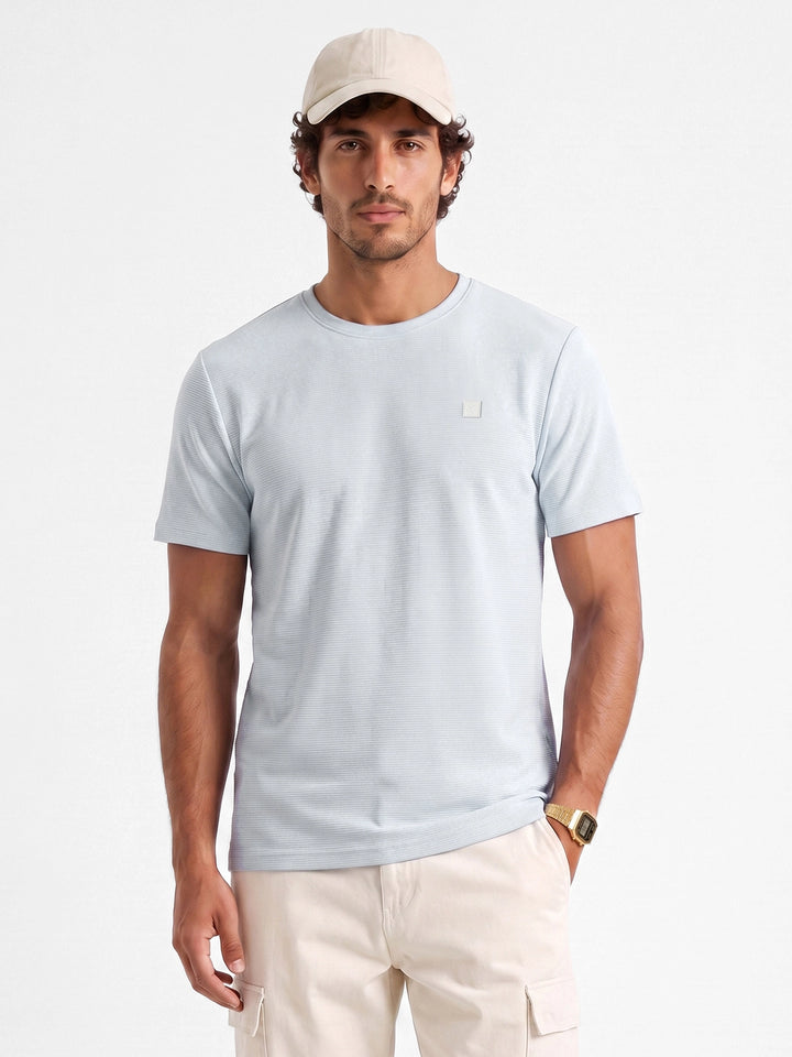 Solid Slim Fit Textured T-Shirt | Blue