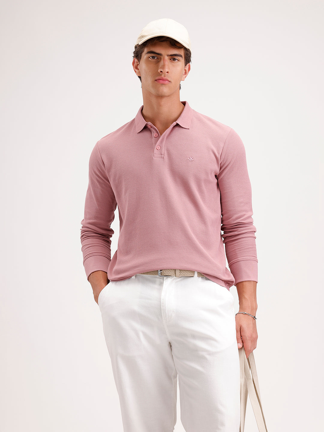 Slim Fit Long Sleeve Polo T-Shirt  | Pink