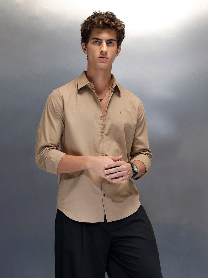 Tailored Slim Fit Casual Shirt for Men | Beige