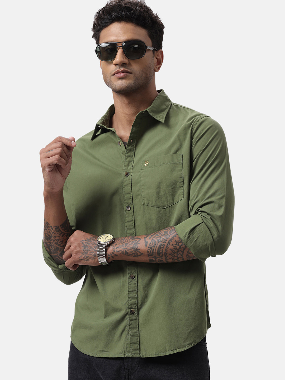 Light Olive Solid Casual Shirt