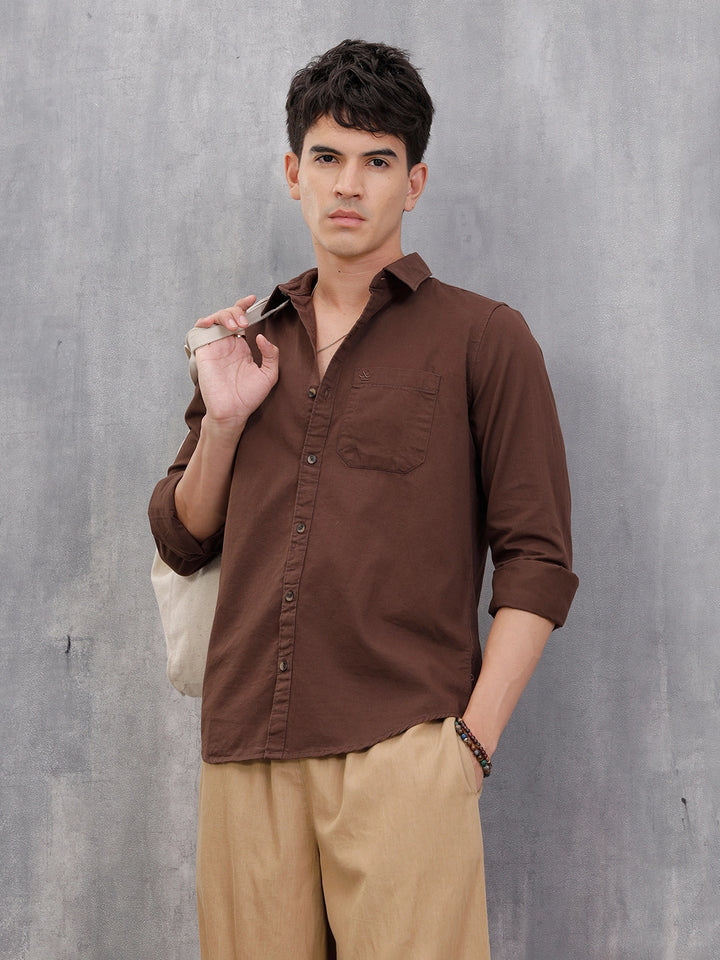 Solid 100%Cotton Regular Fit Shirt |  Brown