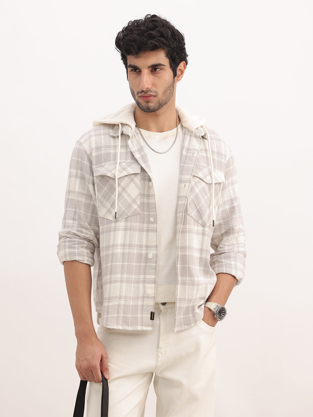 Classic Regular Fit Hooded Shacket | Grey