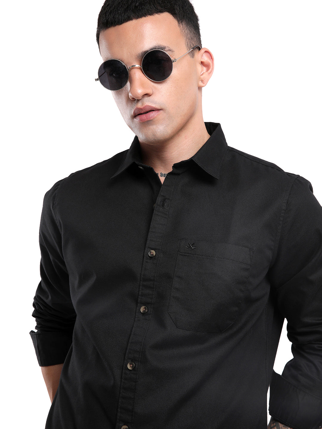 Black Depth Spread Collar Shirt