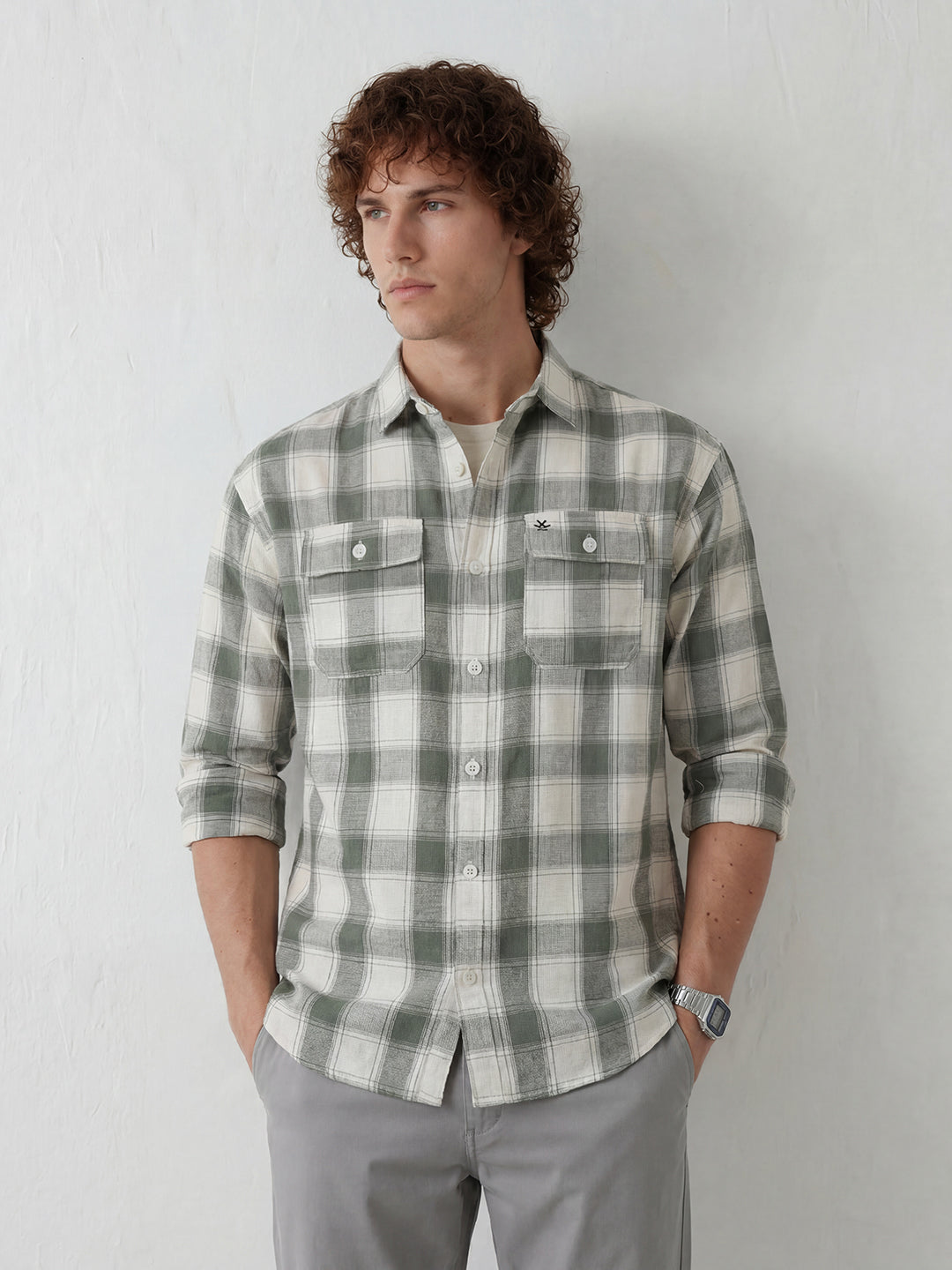 Classic Double Pocket Checkered Shirt | Light Green