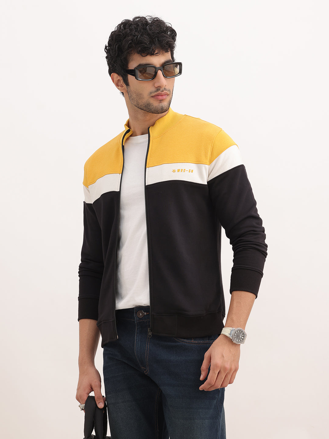 Slim Fit Colour Blocked Zipper Sweatshirt | Multicolor