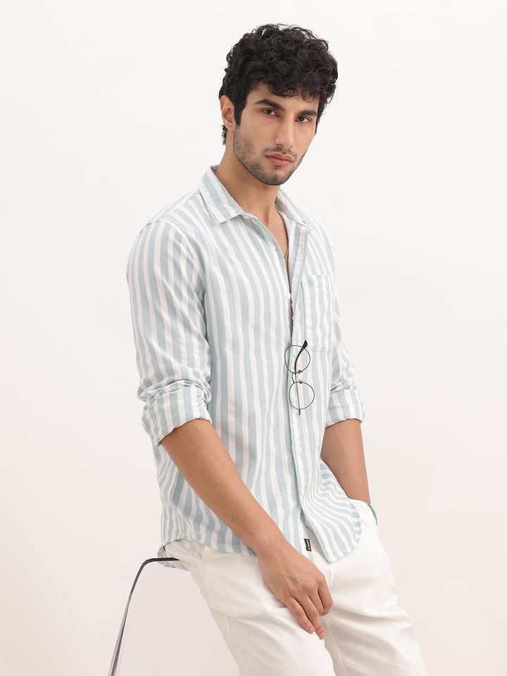 Slim Fit Textured Stripe Shirt | Light Blue