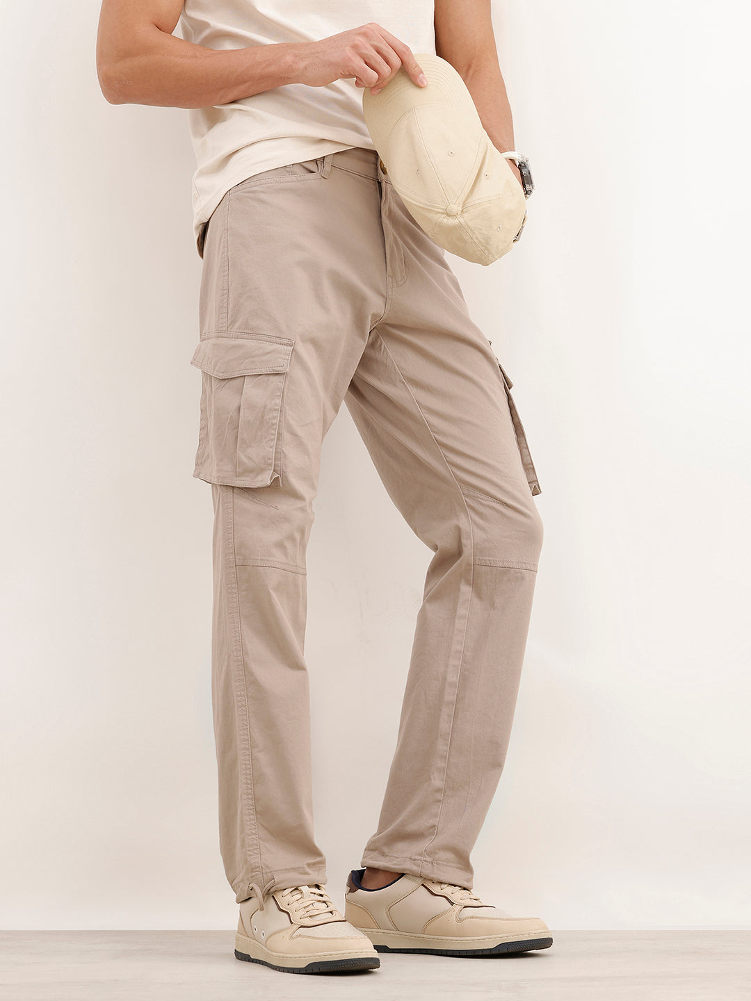 Solid Straight Fit Cargo Trouser | Khaki