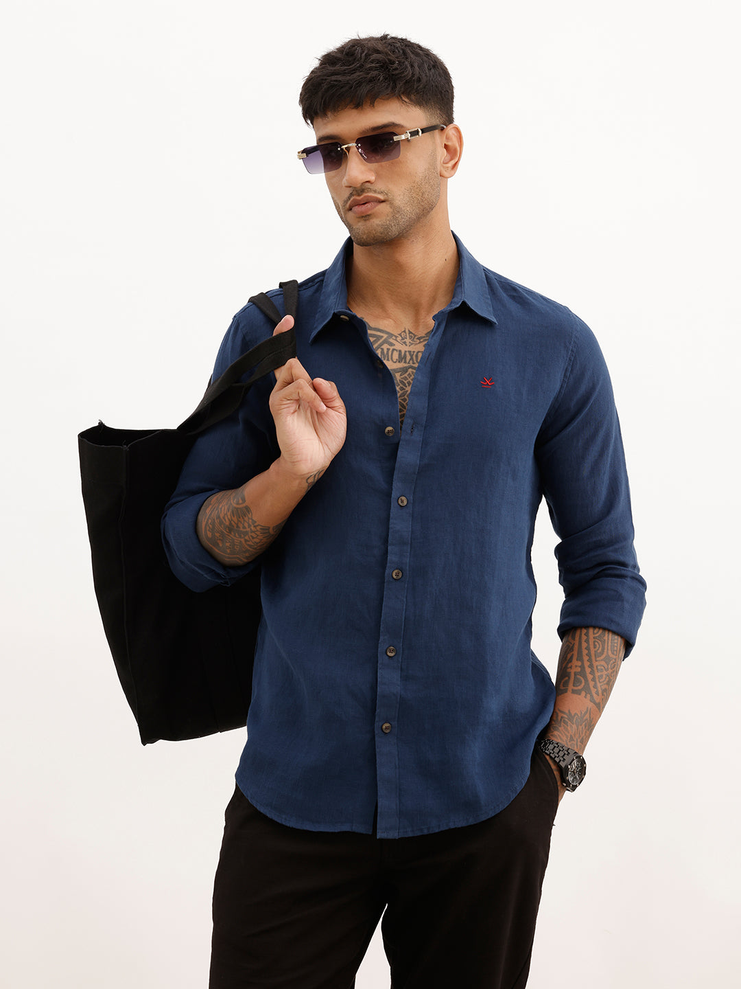 Solid Slim Fit Full Sleeve Shirt | Navy Blue | WSH02FSSL0237S