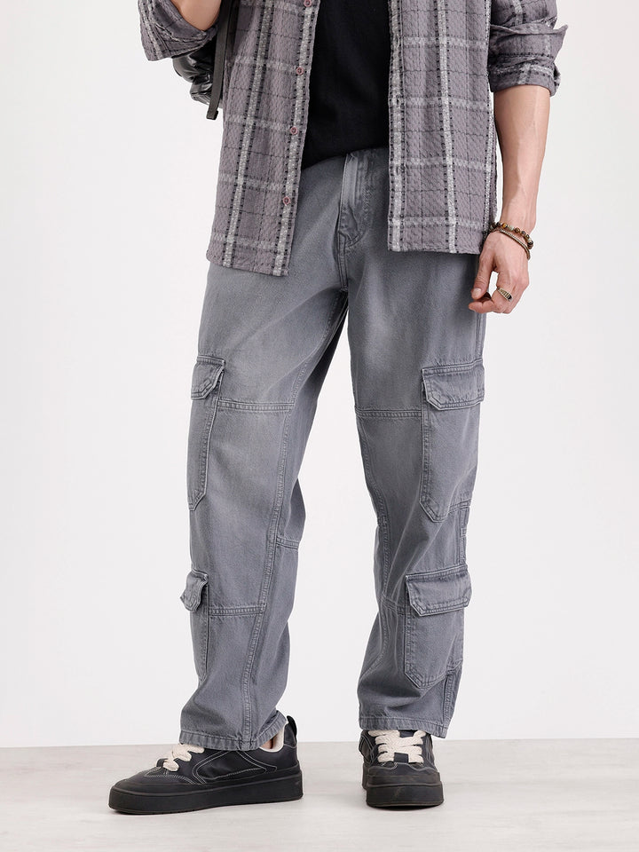 Classic Loose Fit Denim Cargo   |  Grey