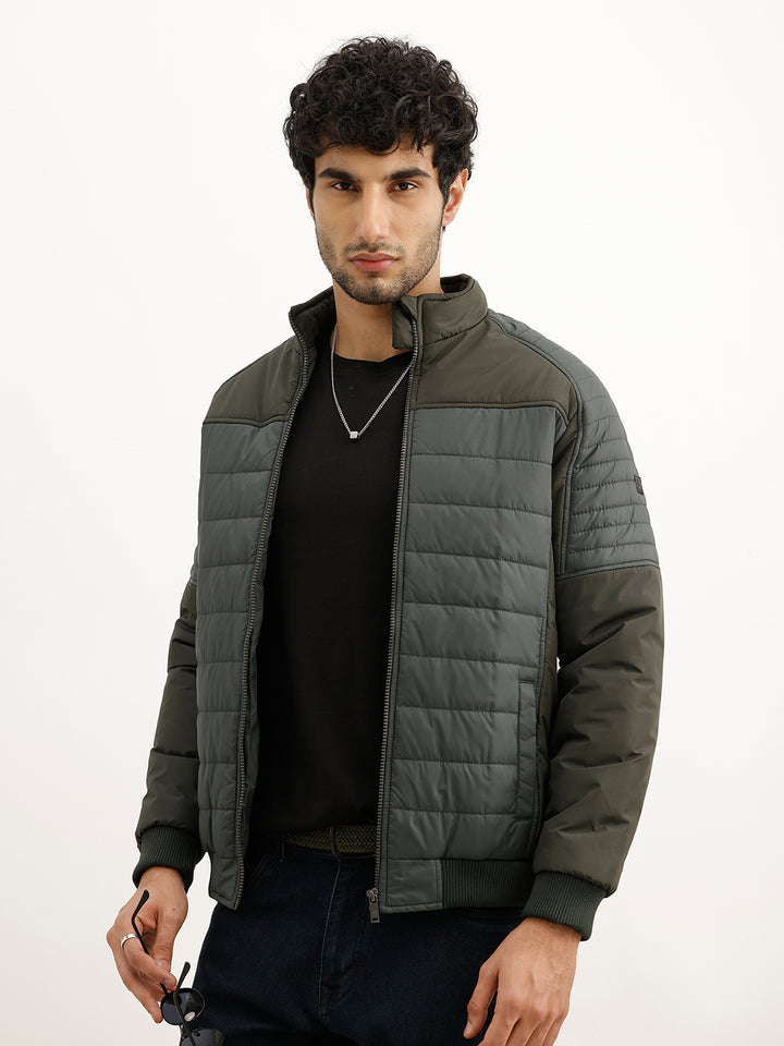 Solid Regular Fit Puffer Jacket | Olive