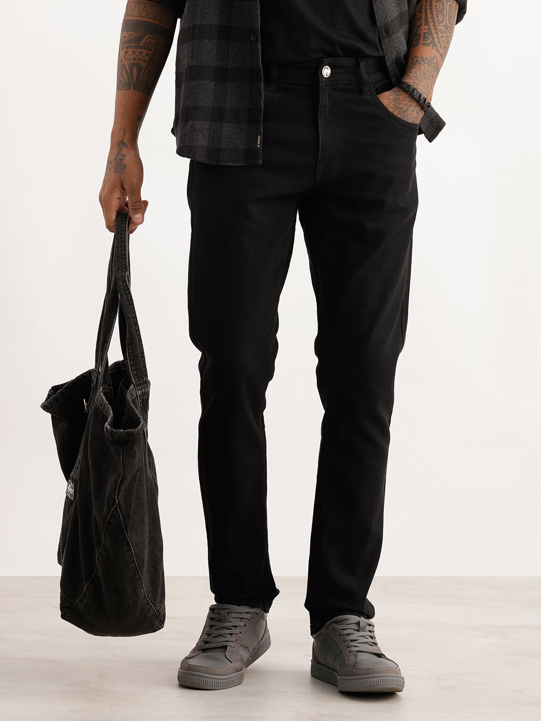 Solid Slim Fit Denim Jeans | Black