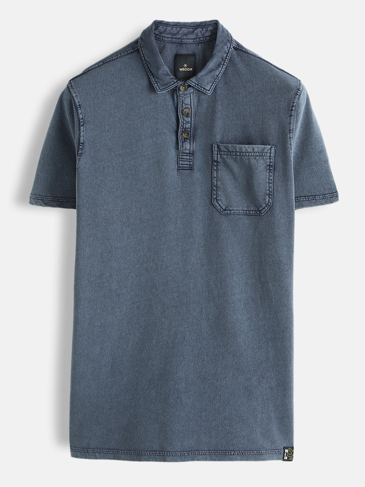 Washed Slim Fit Polo T-Shirt | Navy Blue