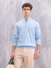 Soft Pastel Blue Cable Knit Half Zipper Pullover | Light Blue