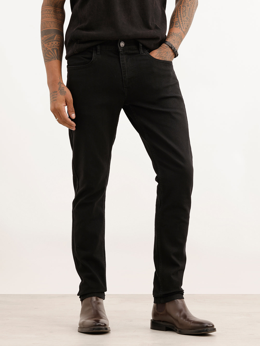 Solid Skinny Fit Denim Jeans | Black