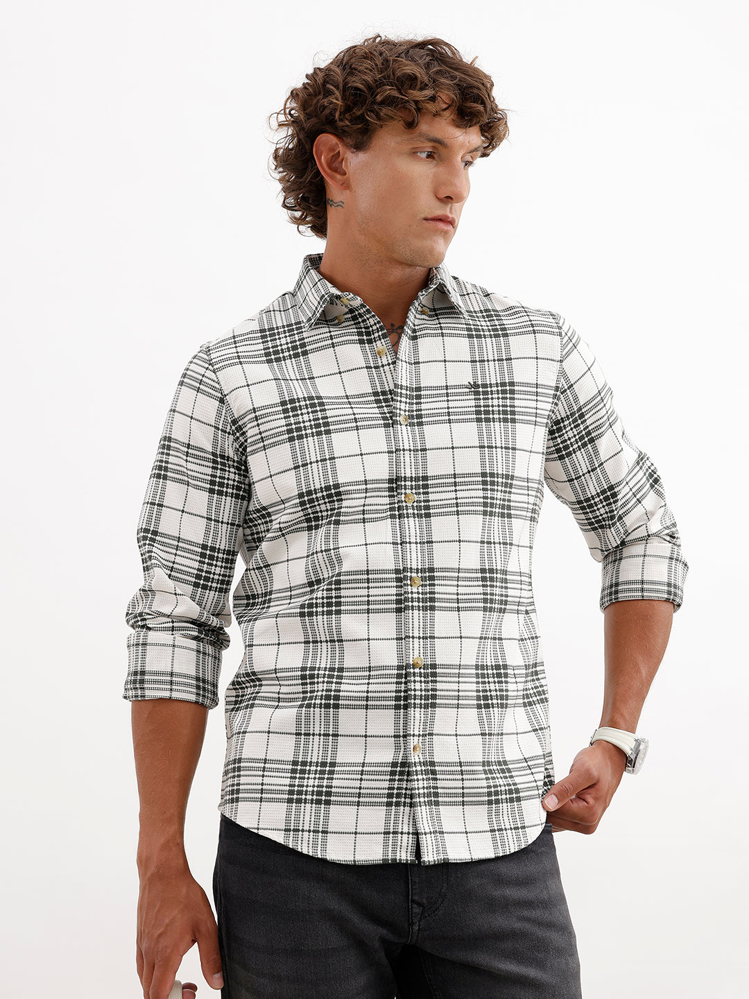 Textured Regular Fit Full Sleeve Shirt | White