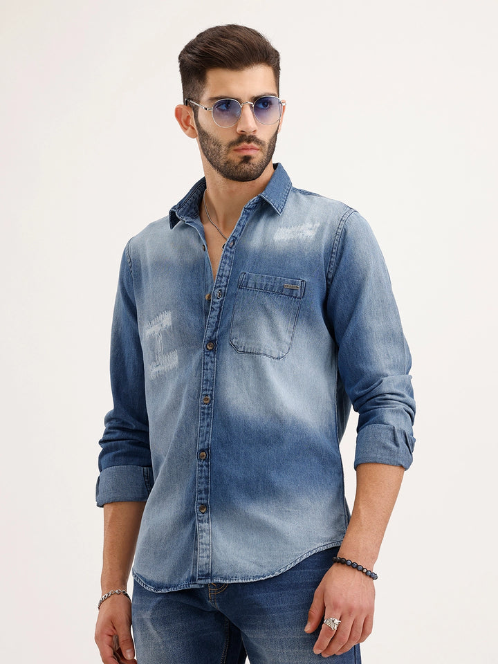 Regular Fit Faded Denim Shirt | Light Blue
