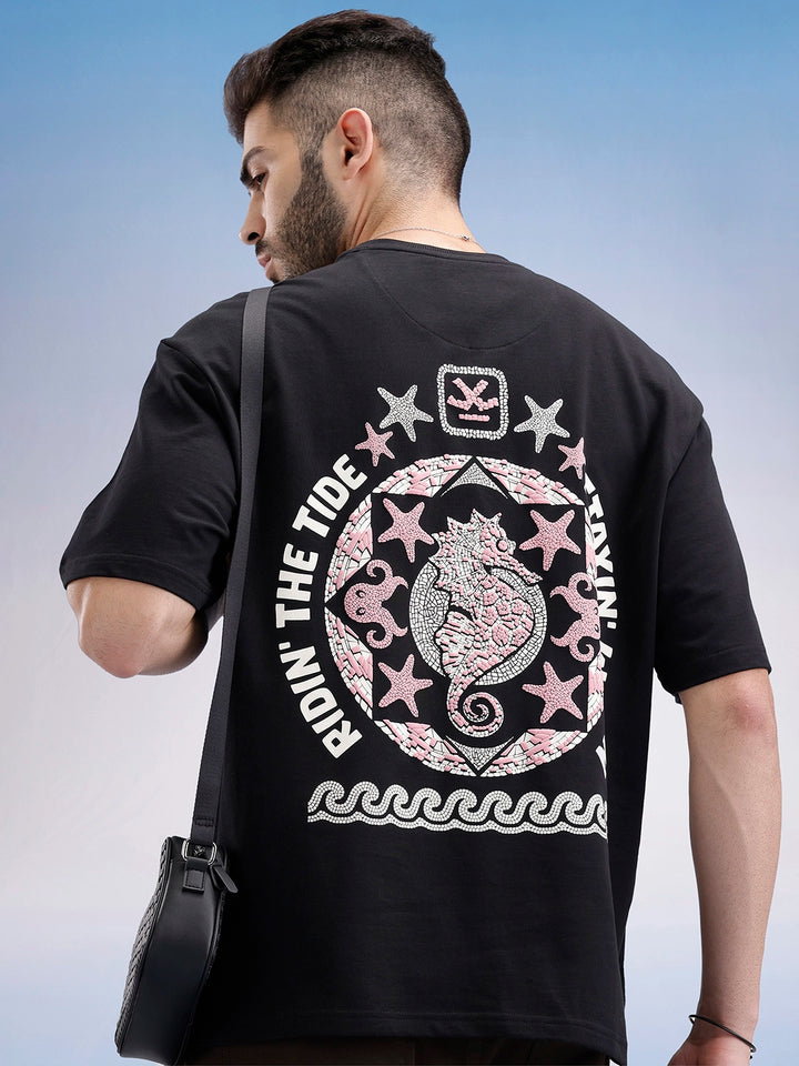 Oversized Fit Puffer Back Printed T-Shirt | Black