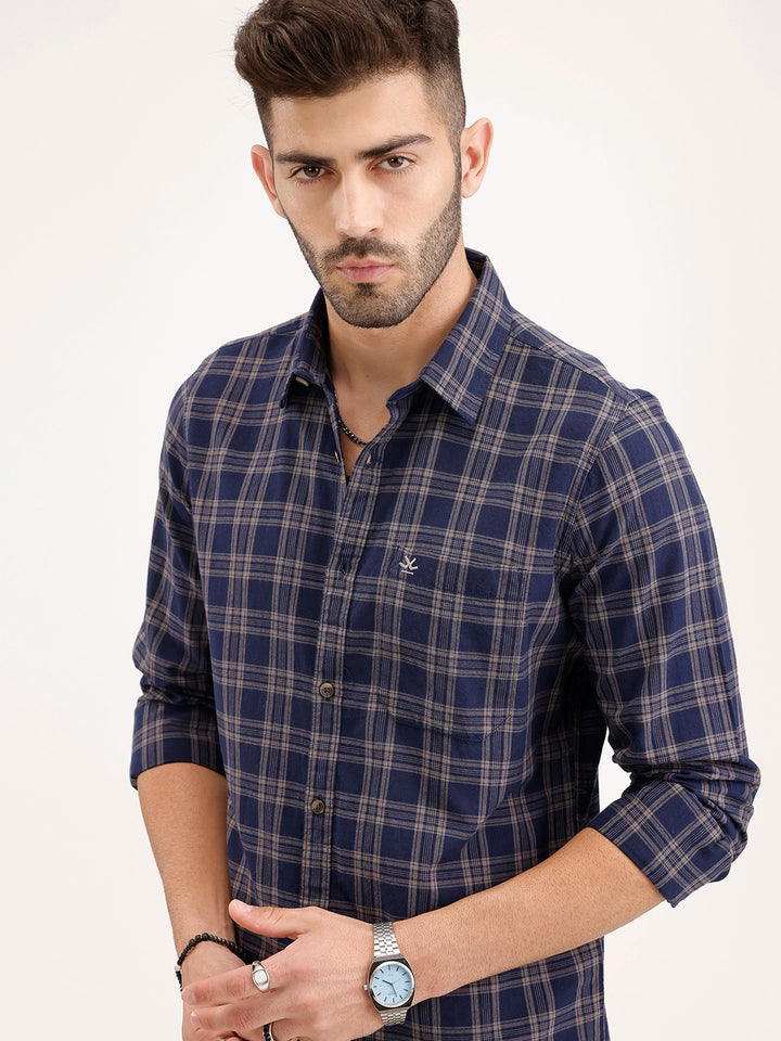 Regular Fit Checkered Shirt| Blue
