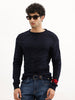 Solid Slim Fit Knitted Sweater | Navy Blue