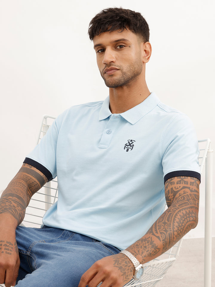 Regular Fit Contrast Sleeve Polo T-Shirt | Light Blue