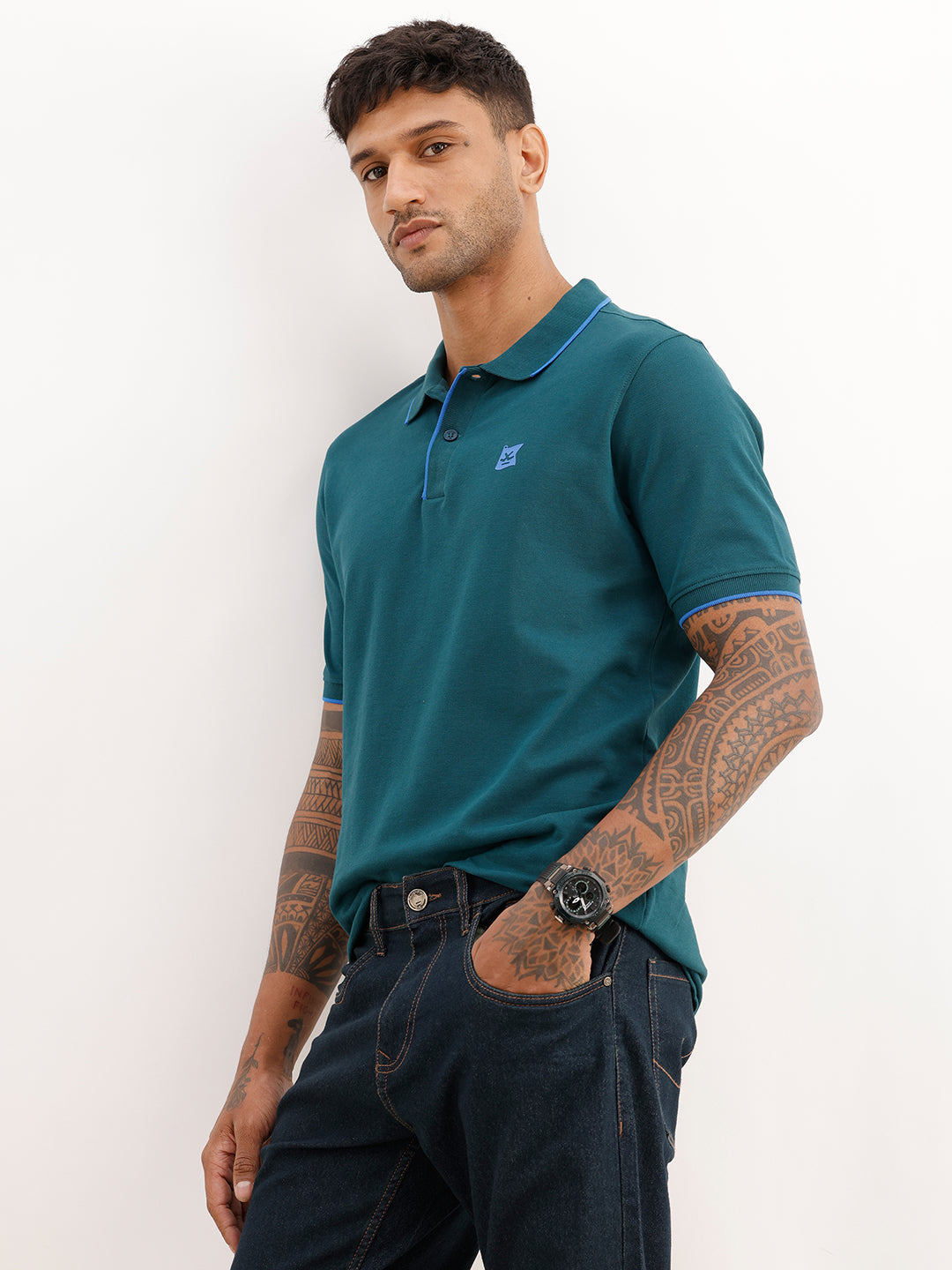 Slim Fit Tipping Collar Polo T-Shirt | Teal