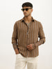 Classic Slim Fit Textured Stripe Shirt | Brown