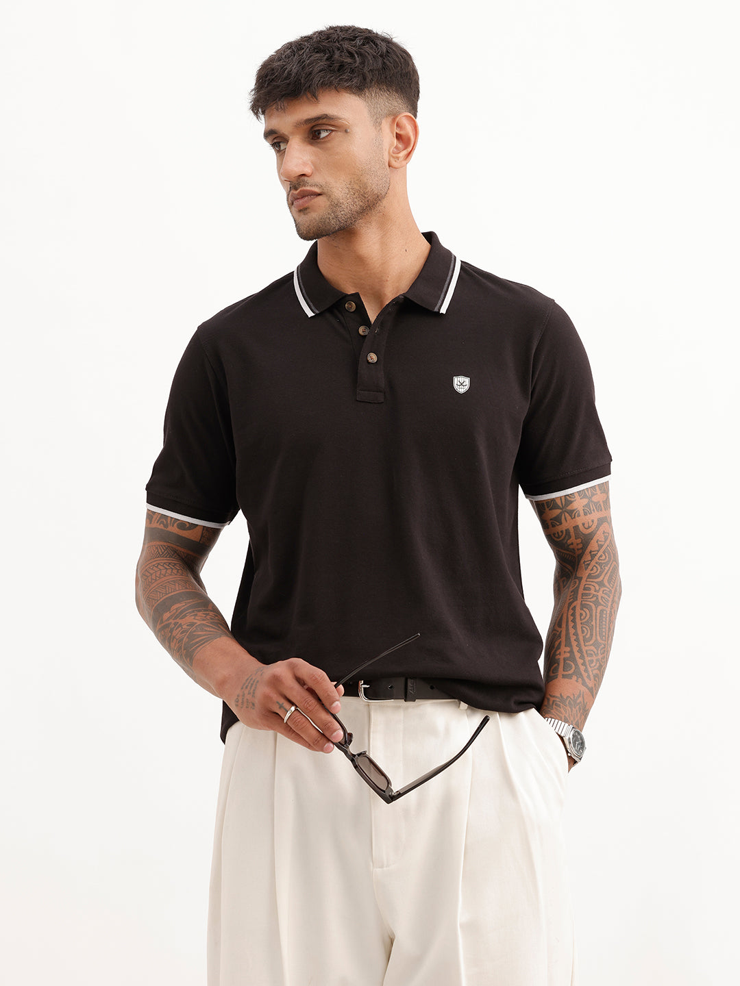 Classic Slim Fit Tipping Collar Polo T-Shirt | Black