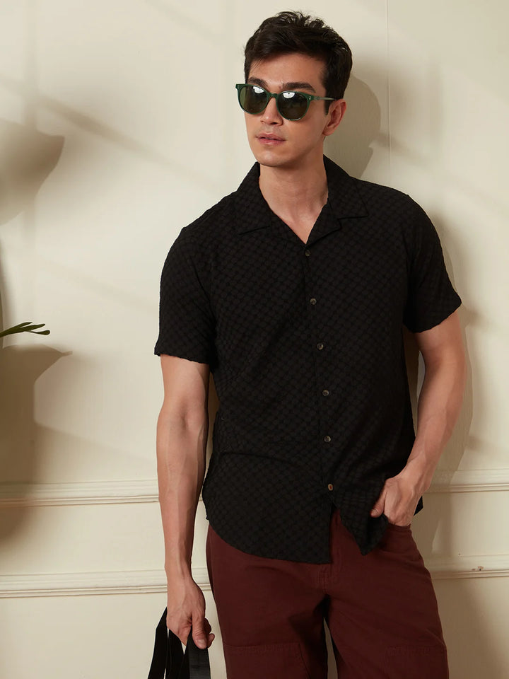Textured Short Sleeve Shirt | Black