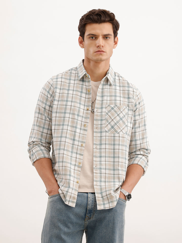 Regular Fit Checkered Shirt  | Teal
