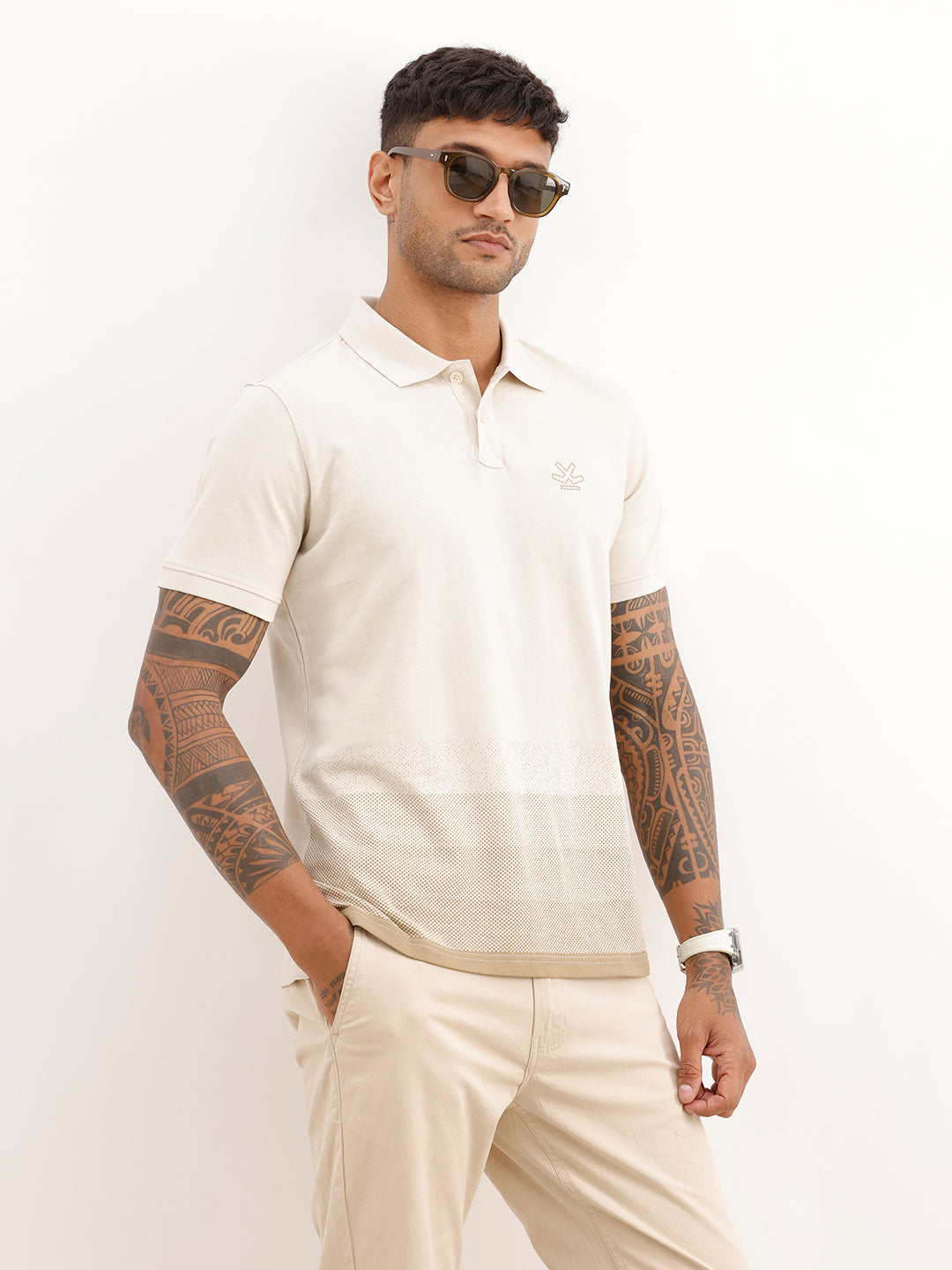 Slim Fit Gradient Printed Polo T-Shirt | Beige