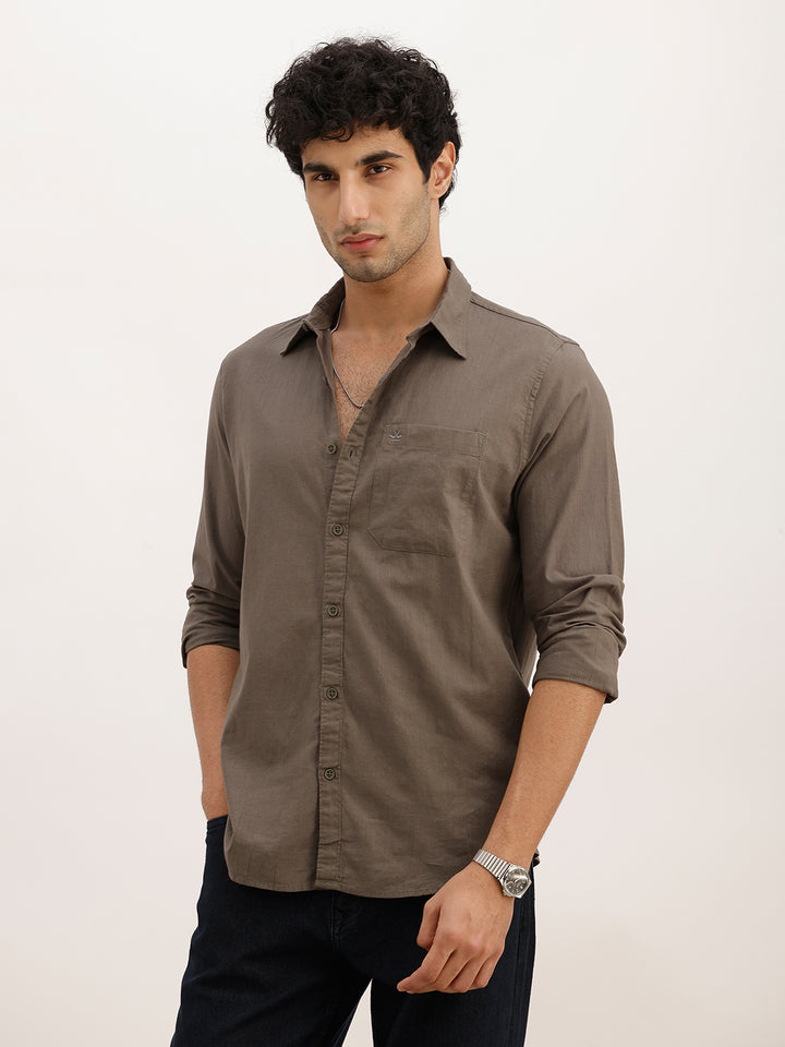 Solid Slim Fit Full Sleeve Shirt | Olive