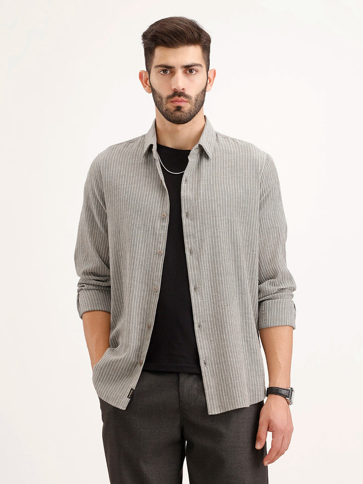 Slim Fit Striped Shirt | Grey