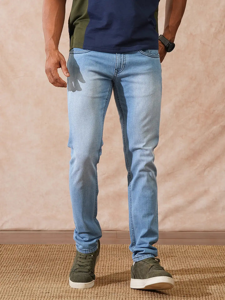 Heavy Fade Skinny Crop Jeans | Light Blue