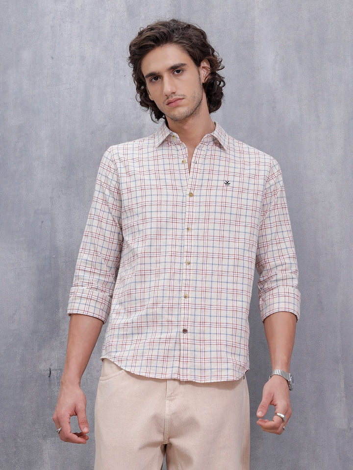 Men’s Slim Fit Checkered Pattern Shirt | Maroon