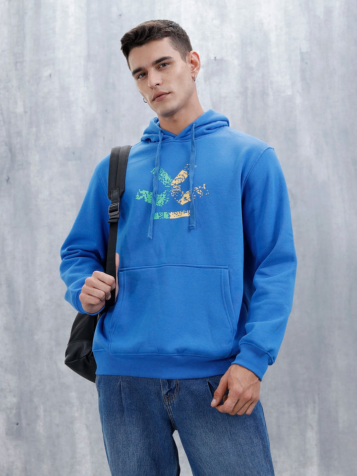 Wrogn Comfort Fit Graphic Hoodie Sweatshirt For Men | Blue