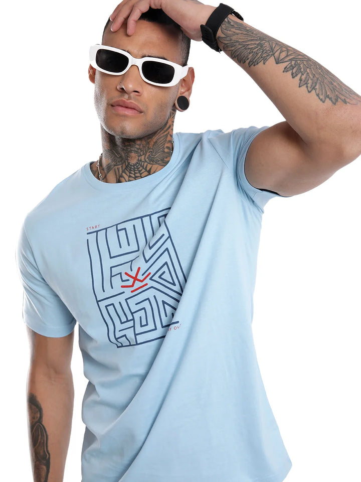 Light Blue Maze Printed T-Shirt