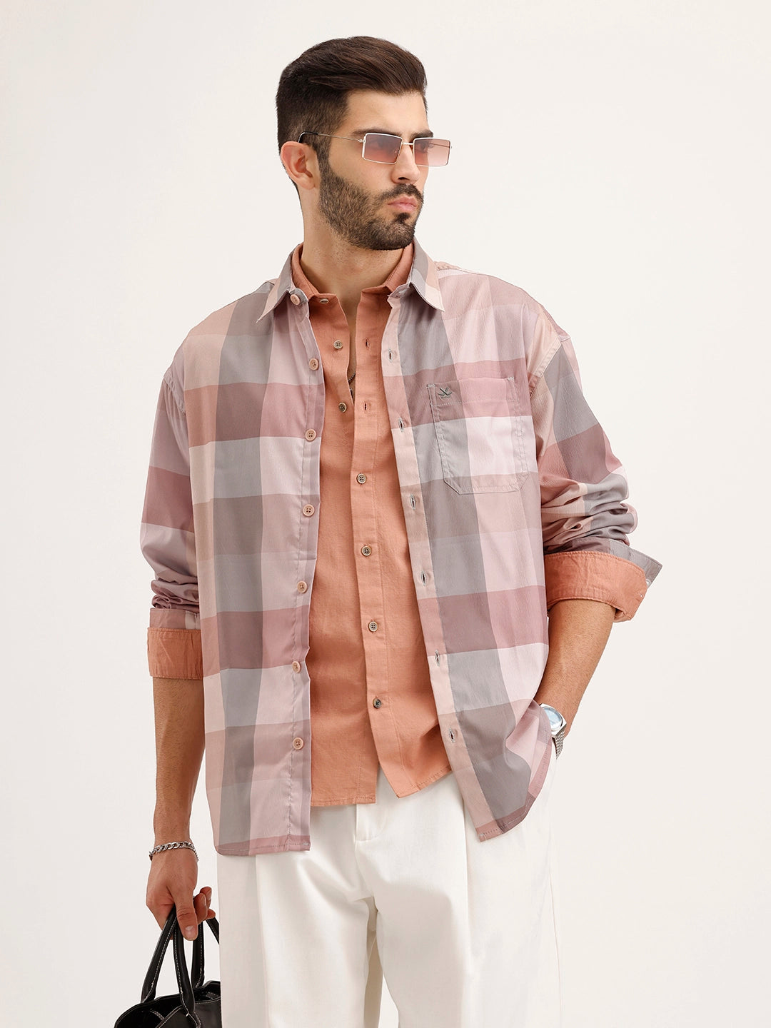 Oversized Fit Checkered Shirt | Pink