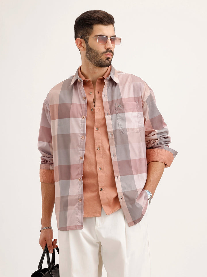 Oversized Fit Checkered Shirt | Pink