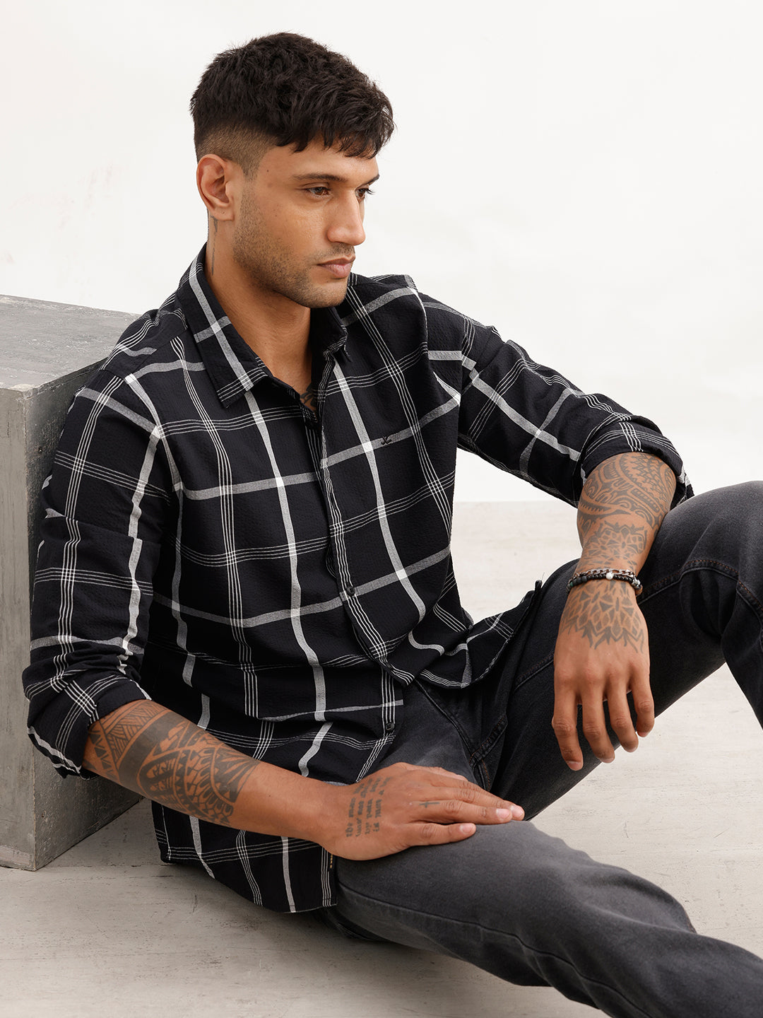 Classic Slim Fit Checkered Shirt | Black