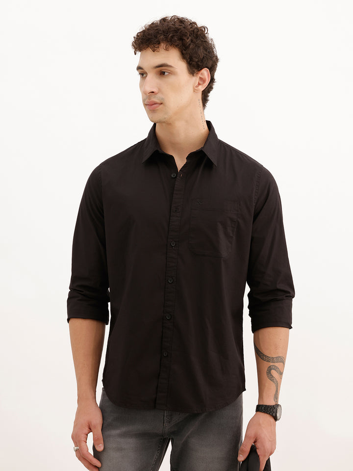 Solid Slim Fit Full Sleeve Shirt | Black