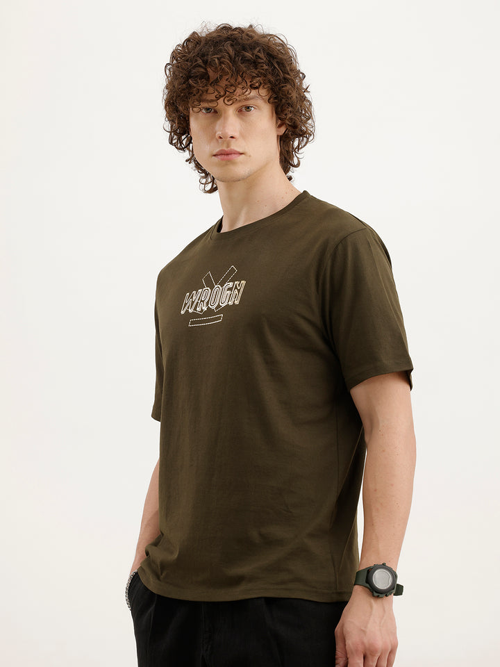 Comfort Fit Foil Printed T-Shirt  | Olive