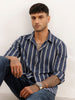 Slim Fit Striped Full Sleeve Shirt | Navy Blue